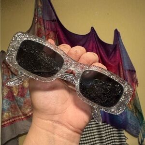 Chiara Ferragani Limited Edition Clear Glitter Rectangular Sunglasses